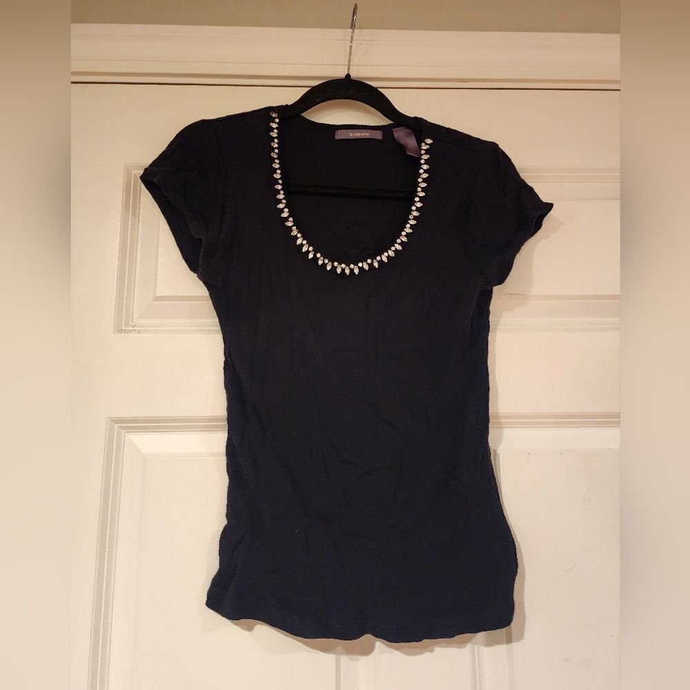 Liz Claiborne black jewel detail short sleeve top S